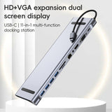 AD-059 11 in 1 USB-C / Type-C to 4K HDMI + VGA + SD / TF Card Slot + Gigabit Ethernet + 3.5mm AUX + USB-C / Type-C + 4 USB 3.0 Multifunctional Docking Station HUB, 11 in 1