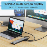 AD-059 11 in 1 USB-C / Type-C to 4K HDMI + VGA + SD / TF Card Slot + Gigabit Ethernet + 3.5mm AUX + USB-C / Type-C + 4 USB 3.0 Multifunctional Docking Station HUB, 11 in 1