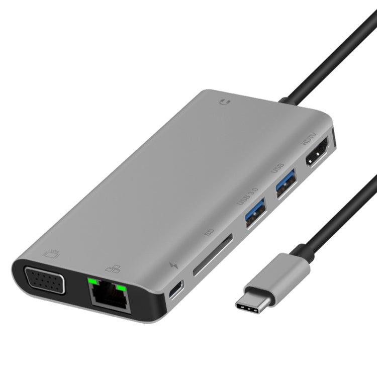Onten 9591BD 8 in 1 USB-C / Type-C to PD USB-C / Type-C Charging + Gigabit Ethernet + Dual USB 3.0 + HDMI + VGA + SD Card Slot + 3.5mm AUX HUB, 9591BD Silver, 9591BD Grey
