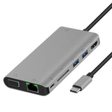 Onten 9591BD 8 in 1 USB-C / Type-C to PD USB-C / Type-C Charging + Gigabit Ethernet + Dual USB 3.0 + HDMI + VGA + SD Card Slot + 3.5mm AUX HUB, 9591BD Silver, 9591BD Grey