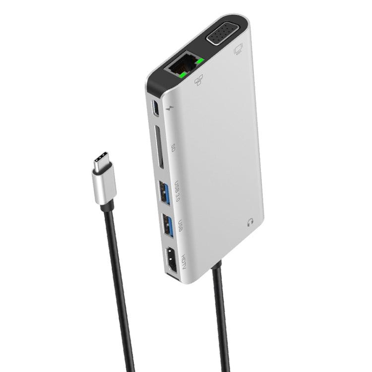 Onten 9591BD 8 in 1 USB-C / Type-C to PD USB-C / Type-C Charging + Gigabit Ethernet + Dual USB 3.0 + HDMI + VGA + SD Card Slot + 3.5mm AUX HUB, 9591BD Silver, 9591BD Grey