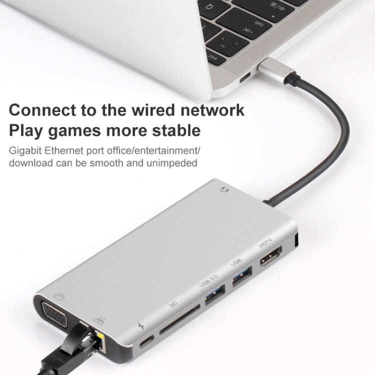 Onten 9591BD 8 in 1 USB-C / Type-C to PD USB-C / Type-C Charging + Gigabit Ethernet + Dual USB 3.0 + HDMI + VGA + SD Card Slot + 3.5mm AUX HUB, 9591BD Silver, 9591BD Grey