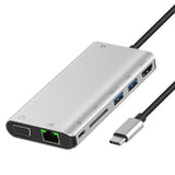 Onten 9591BD 8 in 1 USB-C / Type-C to PD USB-C / Type-C Charging + Gigabit Ethernet + Dual USB 3.0 + HDMI + VGA + SD Card Slot + 3.5mm AUX HUB, 9591BD Silver, 9591BD Grey