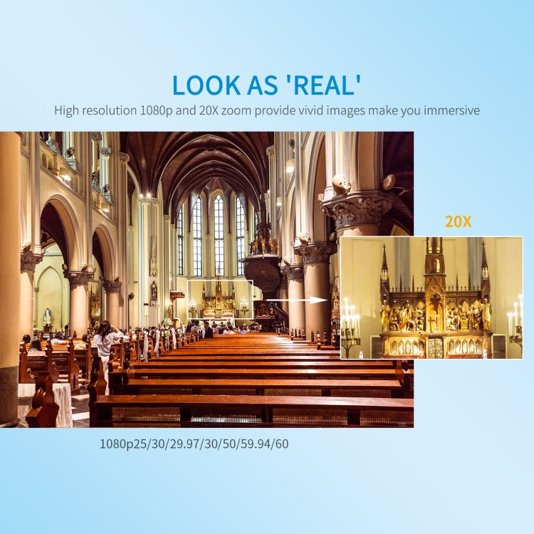 FEELWORLD POE20X Simultaneous 20X Optical Zoom Live Streaming PTZ Camera, EU and US Plug, POE20X