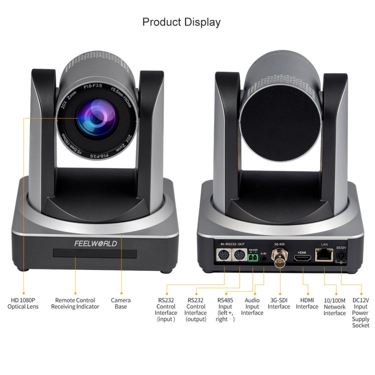 FEELWORLD POE20X Simultaneous 20X Optical Zoom Live Streaming PTZ Camera, EU and US Plug, POE20X
