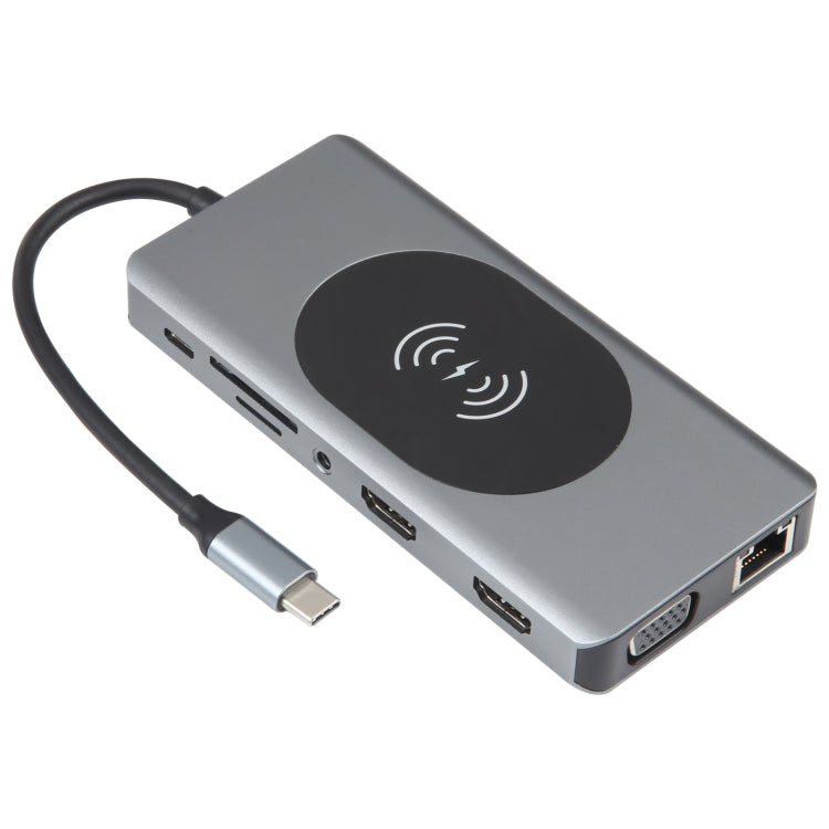 14 in 1 Type-C Docking Station with Wireless Charging(1000M Network Port), 14 in 1