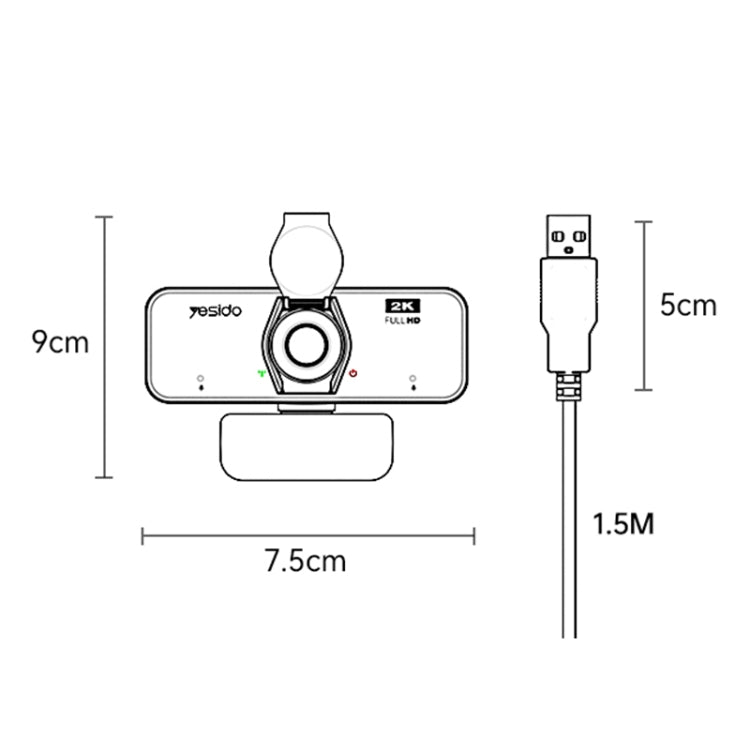Yesido KM14 2K 4.0MP HD USB Webcam, Cable Length 1.5m, KM14