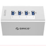 ORICO A3H4 Aluminum High Speed 4 Ports USB 3.0 HUB with 12V/2.5A Power Supply for Laptops, 4 Ports (Silver)