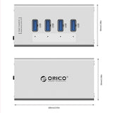 ORICO A3H4 Aluminum High Speed 4 Ports USB 3.0 HUB with 12V/2.5A Power Supply for Laptops, 4 Ports (Silver)