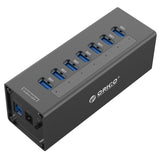 ORICO A3H7 Aluminum High Speed 7 Ports USB 3.0 HUB with 12V/2.5A Power Supply for Laptops, 7 Ports (Silver), 7 Ports (Black)