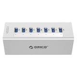 ORICO A3H7 Aluminum High Speed 7 Ports USB 3.0 HUB with 12V/2.5A Power Supply for Laptops, 7 Ports (Silver), 7 Ports (Black)
