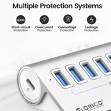 ORICO M3U7-G2 Aluminum Alloy 7-Port USB 3.2 Gen2 10Gbps HUB with 1m Cable, M3U7-G2 1m