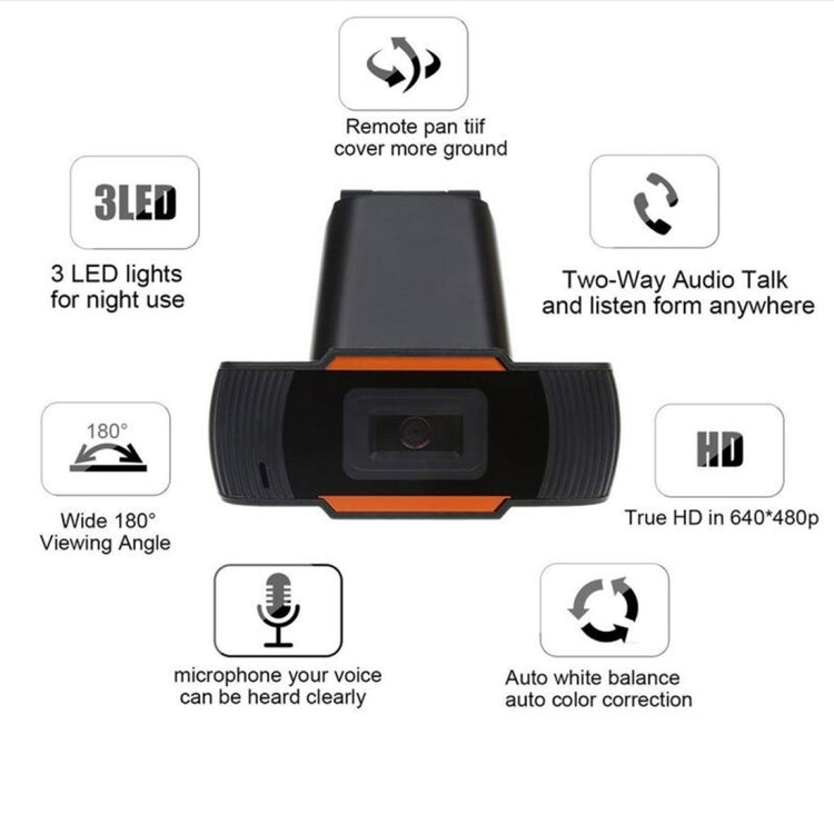 A870 480P Pixels HD 360 Degree WebCam USB 2.0 PC Camera with Microphone for Skype Computer PC Laptop, Cable Length: 1.4m, A870 (Orange), A870 (Black)