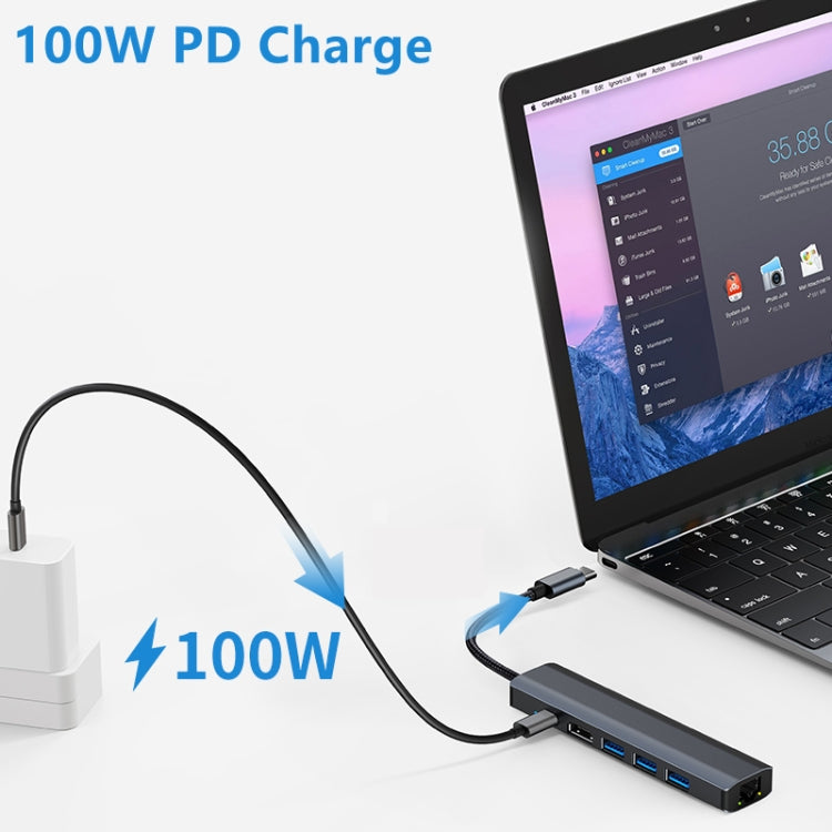 BYL-2210 6 in 1 USB-C / Type-C to USB Multifunctional Docking Station HUB Adapter with 1000M Network Port, BYL-2210