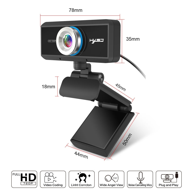 HXSJ S90 30fps 1 Megapixel 720P HD Webcam for Desktop / Laptop / Android TV, with 8m Sound Absorbing Microphone, Cable Length: 1.5m, S90
