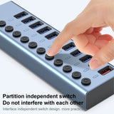 11 in 1 USB 3.0 HUB Splitter with Independent Switch & 12V 4A Power Supply, 11 USB 3.0
