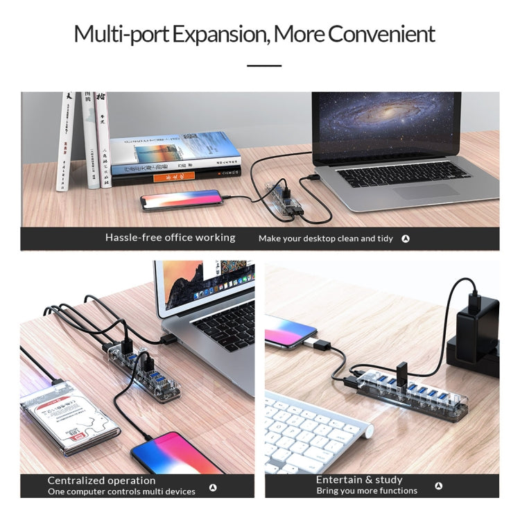 ORICO F7U 7 x USB 3.0 Ports 5Gbps Fast Transmission Desktop HUB with Blue LED Indicator Light, 7 Ports