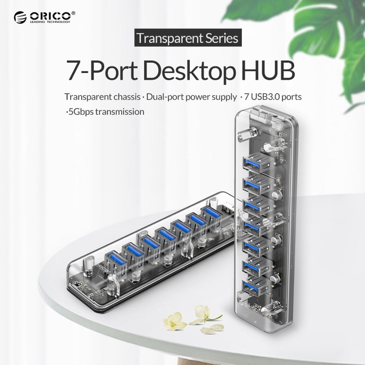 ORICO F7U 7 x USB 3.0 Ports 5Gbps Fast Transmission Desktop HUB with Blue LED Indicator Light, 7 Ports