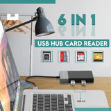6 In 1 Multi-function Dual USB 3.0 + XQD + CF + TF + SD Card Reader, 6 In 1 (Silver), 6 In 1