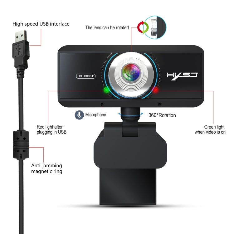 HXSJ S4 1080P Adjustable 180 Degree HD Manual Focus Video Webcam PC Camera with Microphone