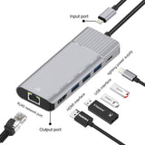 79591 6 in 1 8 Pin to RJ45 + HDMI + 8 Pin Charging + 3 USB 2.0 Ports Multifunctional HUB Converter Docking Station, 79591