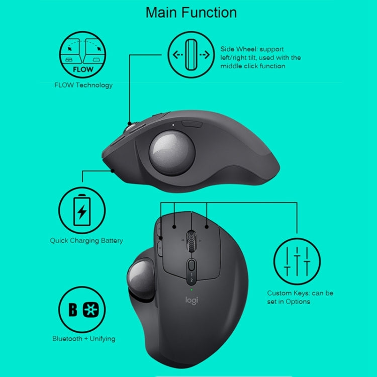 Logitech MX ERGO 440DPI Bluetooth + Unifying Dual-mode Wireless Trackball Optical Mouse, MX ERGO