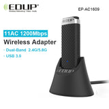 EDUP EP-AC1609 1200Mbps High Speed USB 3.0 WiFi Adapter Receiver Ethernet Adapter with 1m Extend Cable & Base, EP-AC1609 1200Mbps