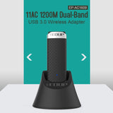EDUP EP-AC1609 1200Mbps High Speed USB 3.0 WiFi Adapter Receiver Ethernet Adapter with 1m Extend Cable & Base, EP-AC1609 1200Mbps