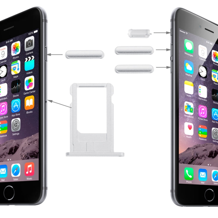 Card Tray & Volume Control Key & Screen Lock Key & Mute Switch Vibrator Key  Kit for iPhone 6, For iPhone 6 (Kit)