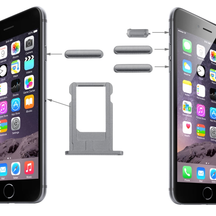 Card Tray & Volume Control Key & Screen Lock Key & Mute Switch Vibrator Key  Kit for iPhone 6, For iPhone 6 (Kit)