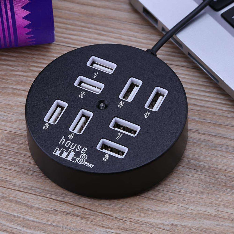 High Speed 8 Ports USB 2.0 Portable Round Hub, Length: 60cmRound Circular 8 Ports USB 2.0 Hub Multi-port Splitter Expansion Adapter for Laptop Notebook PC, Support 1TB Mobile HDD, Round Circular(Black)