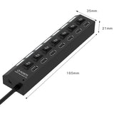 7 Ports USB Hub 2.0 USB Splitter High Speed 480Mbps with ON/OFF Switch / 7 LEDs, 7 Ports (Black)