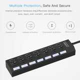 7 Ports USB Hub 2.0 USB Splitter High Speed 480Mbps with ON/OFF Switch / 7 LEDs, 7 Ports (Black)