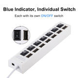 7 Ports USB Hub 2.0 USB Splitter High Speed 480Mbps with ON/OFF Switch / 7 LEDs, 7 Ports (Black)
