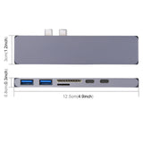 Multi-function Aluminium Alloy Dual USB-C / Type-C HUB Adapter with HDMI Female & 2 x USB 3.0 Ports & 2 x USB-C / Type-C Ports & SD Card Slot & TF Card Slot, HDMI+2xUSB 3.0+2xType-C+Micro SD+SD