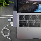 Multi-function Aluminium Alloy Dual USB-C / Type-C HUB Adapter with HDMI Female & 2 x USB 3.0 Ports & 2 x USB-C / Type-C Ports & SD Card Slot & TF Card Slot, HDMI+2xUSB 3.0+2xType-C+Micro SD+SD