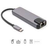 USB-C/Type-C to HD 4K HDMI + RJ45 + USB 3.0 + USB 2.0 + PD 5 in 1 HUB Converter, 5 in 1