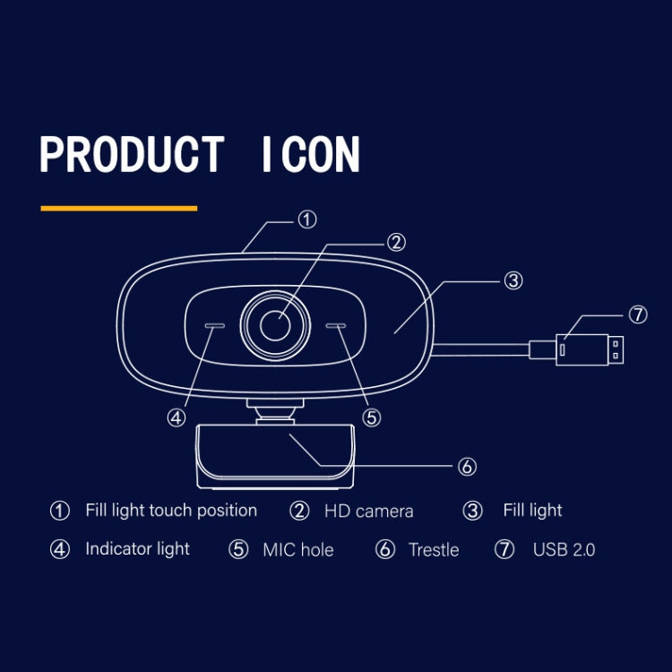 C10 2K HD Without Distortion 360 Degrees Rotate Three-speed Fill Light USB Free Drive Webcams, Built-in  Sound Clearer Microphone