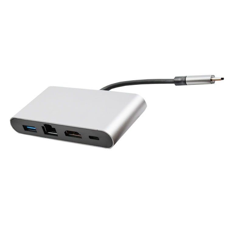 WS-07 Type-C 3.1 to RJ45 + HDMI + USB3.0 + PD 4-in-1 Converter Multifunctional Docking Station, WS-07