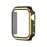 Electroplating Two-color PC+Tempered Film Watch Case, For Apple Watch Series 9 / 8 / 7 45mm, For Apple Watch Series 6/5/4/SE 44mm