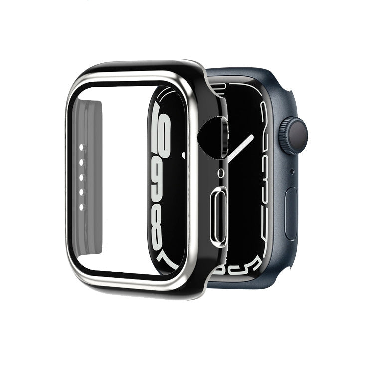 Electroplating Two-color PC+Tempered Film Watch Case, For Apple Watch Series 9 / 8 / 7 45mm, For Apple Watch Series 6/5/4/SE 44mm