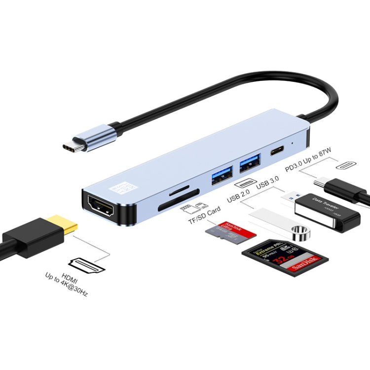 JUNSUNMAY 6 in 1 Type-C to 4K HDMI Docking Station Adapter USB-C PD Quick Charge Hub SD/TF Card Reader, JSM-HUB005
