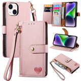 Love Zipper Lanyard Leather Phone Case, For iPhone 16, For iPhone 15 Pro Max, For iPhone 15 Pro, For iPhone 15 Plus, For iPhone 15, For iPhone 14 Plus, For iPhone 14, For iPhone 14 Pro