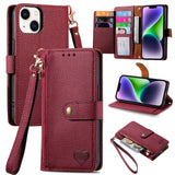 Love Zipper Lanyard Leather Phone Case, For iPhone 16, For iPhone 15 Pro Max, For iPhone 15 Pro, For iPhone 15 Plus, For iPhone 15, For iPhone 14 Plus, For iPhone 14, For iPhone 14 Pro