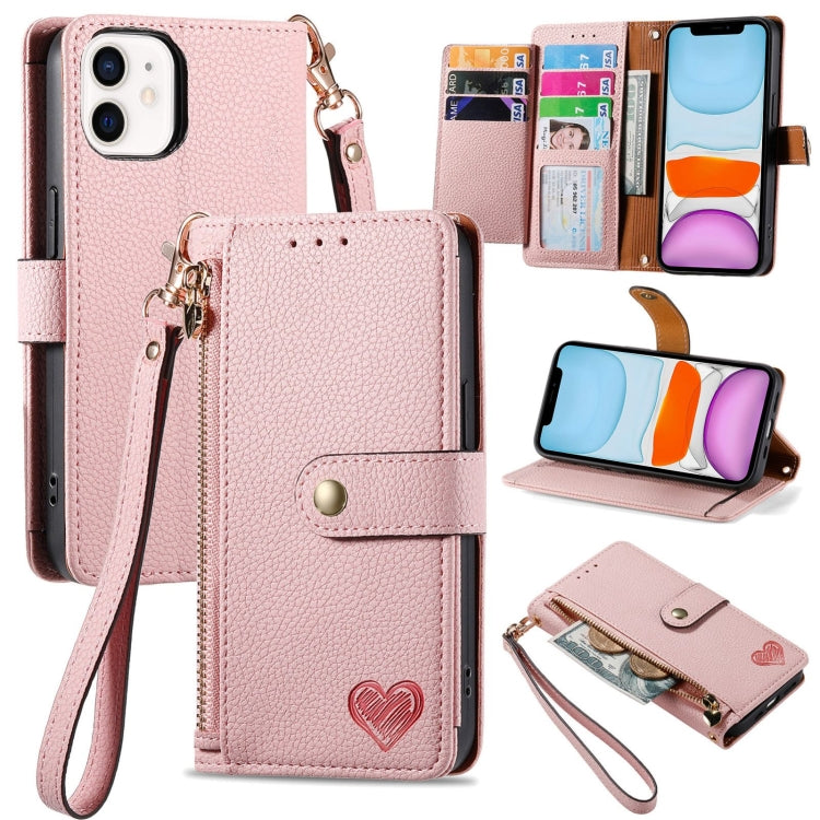 Love Zipper Lanyard Leather Phone Case, For iPhone 11, For iPhone 11 Pro, For iPhone XR, For iPhone XS Max, For iPhone 7 Plus / 8 Plus, For iPhone 6 Plus / 6s Plus, For iPhone 6 / 6s
