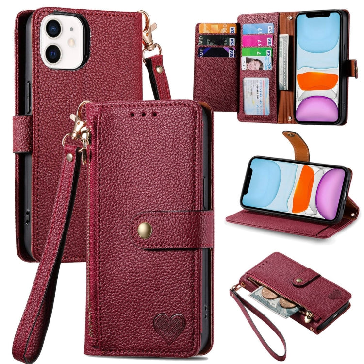 Love Zipper Lanyard Leather Phone Case, For iPhone 11, For iPhone 11 Pro, For iPhone XR, For iPhone XS Max, For iPhone 7 Plus / 8 Plus, For iPhone 6 Plus / 6s Plus, For iPhone 6 / 6s