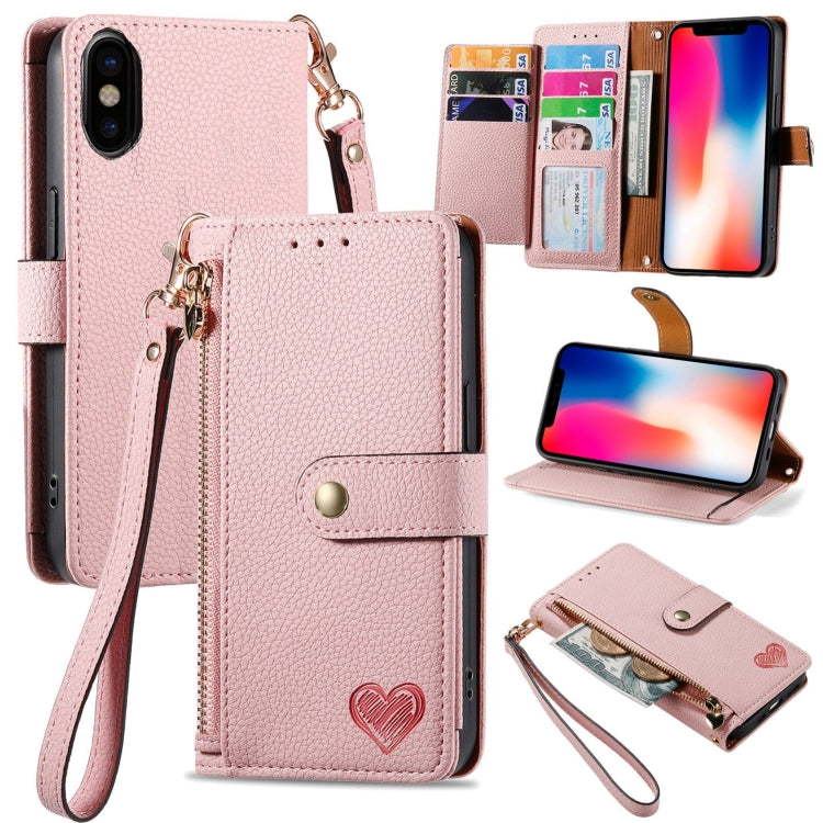 Love Zipper Lanyard Leather Phone Case, For iPhone 11, For iPhone 11 Pro, For iPhone X / XS, For iPhone XR, For iPhone XS Max, For iPhone 7 Plus / 8 Plus, For iPhone 6 Plus / 6s Plus, For iPhone 6 / 6s