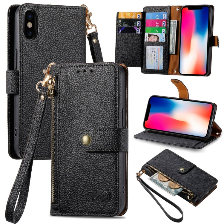 Love Zipper Lanyard Leather Phone Case, For iPhone 11, For iPhone 11 Pro, For iPhone X / XS, For iPhone XR, For iPhone XS Max, For iPhone 7 Plus / 8 Plus, For iPhone 6 Plus / 6s Plus, For iPhone 6 / 6s