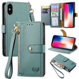Love Zipper Lanyard Leather Phone Case, For iPhone 11, For iPhone 11 Pro, For iPhone X / XS, For iPhone XR, For iPhone XS Max, For iPhone 7 Plus / 8 Plus, For iPhone 6 Plus / 6s Plus, For iPhone 6 / 6s