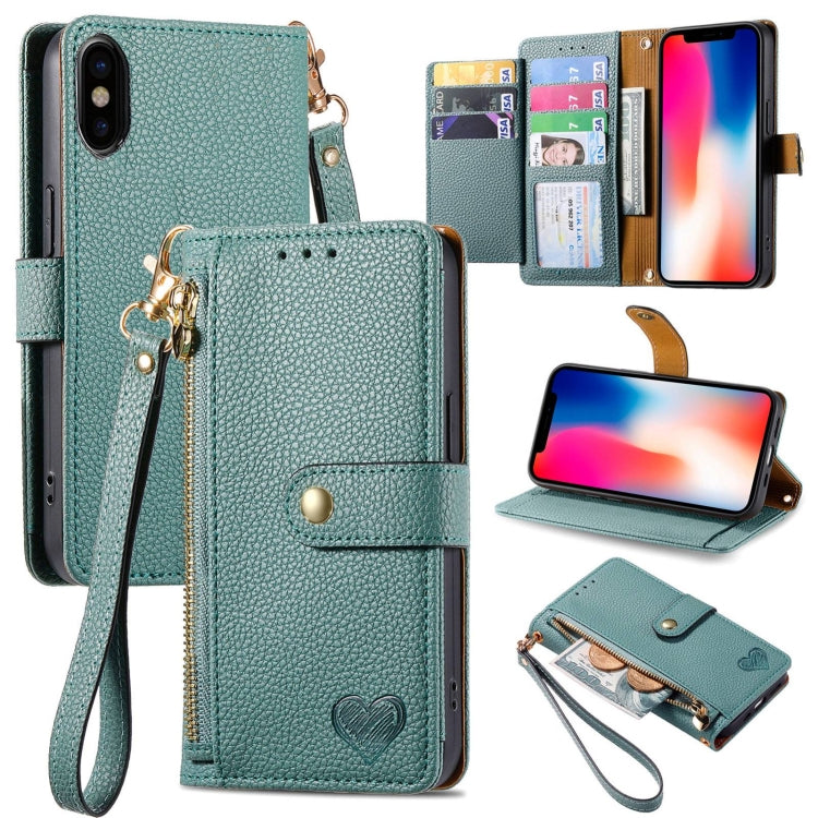 Love Zipper Lanyard Leather Phone Case, For iPhone 11, For iPhone 11 Pro, For iPhone X / XS, For iPhone XR, For iPhone XS Max, For iPhone 7 Plus / 8 Plus, For iPhone 6 Plus / 6s Plus, For iPhone 6 / 6s